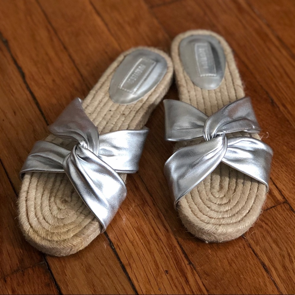 Metallic Silver Moccasin Slippers - Size 9